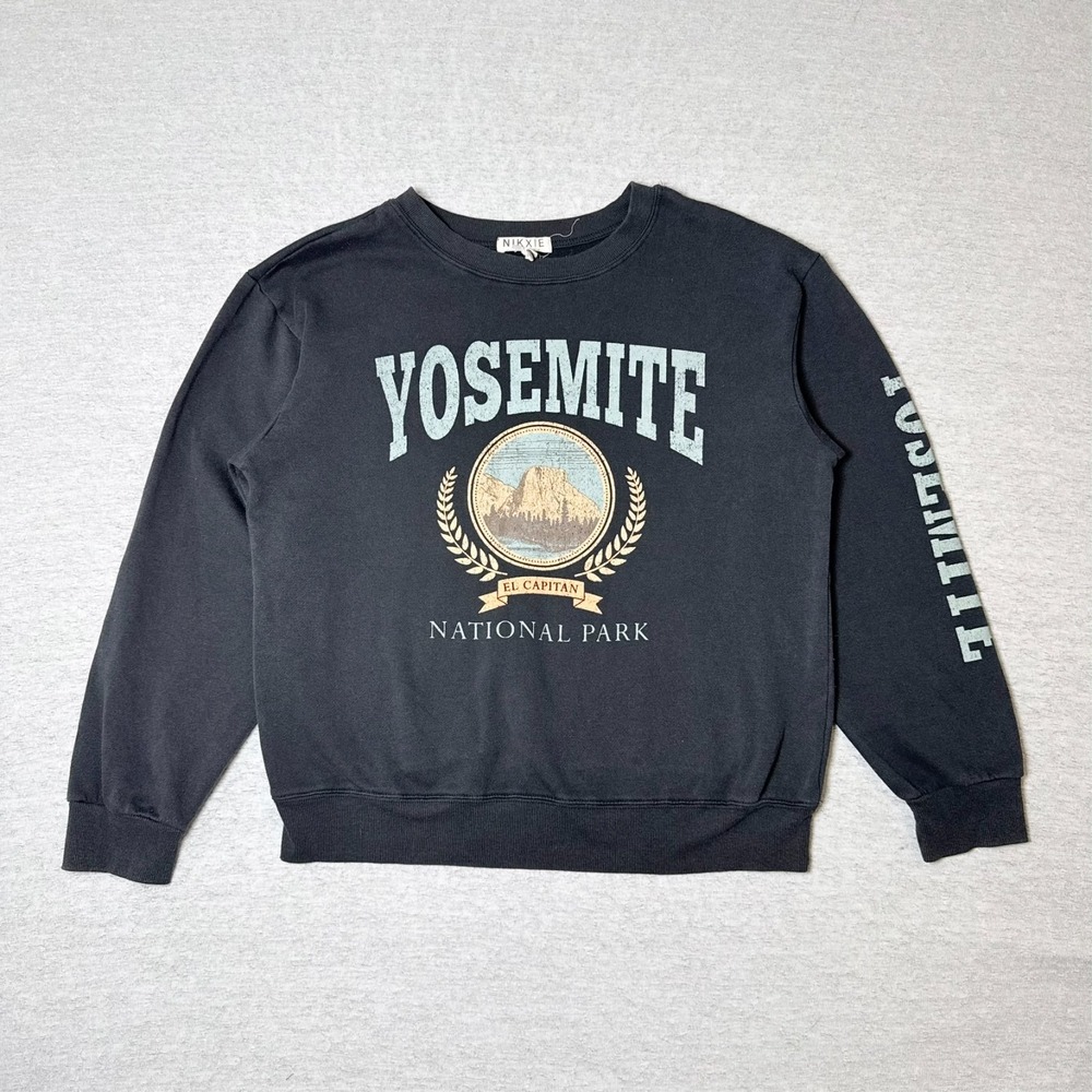 Yosemite Womens Sweatshirt Medium Black National Park Graphic Nikkie Y2K Style